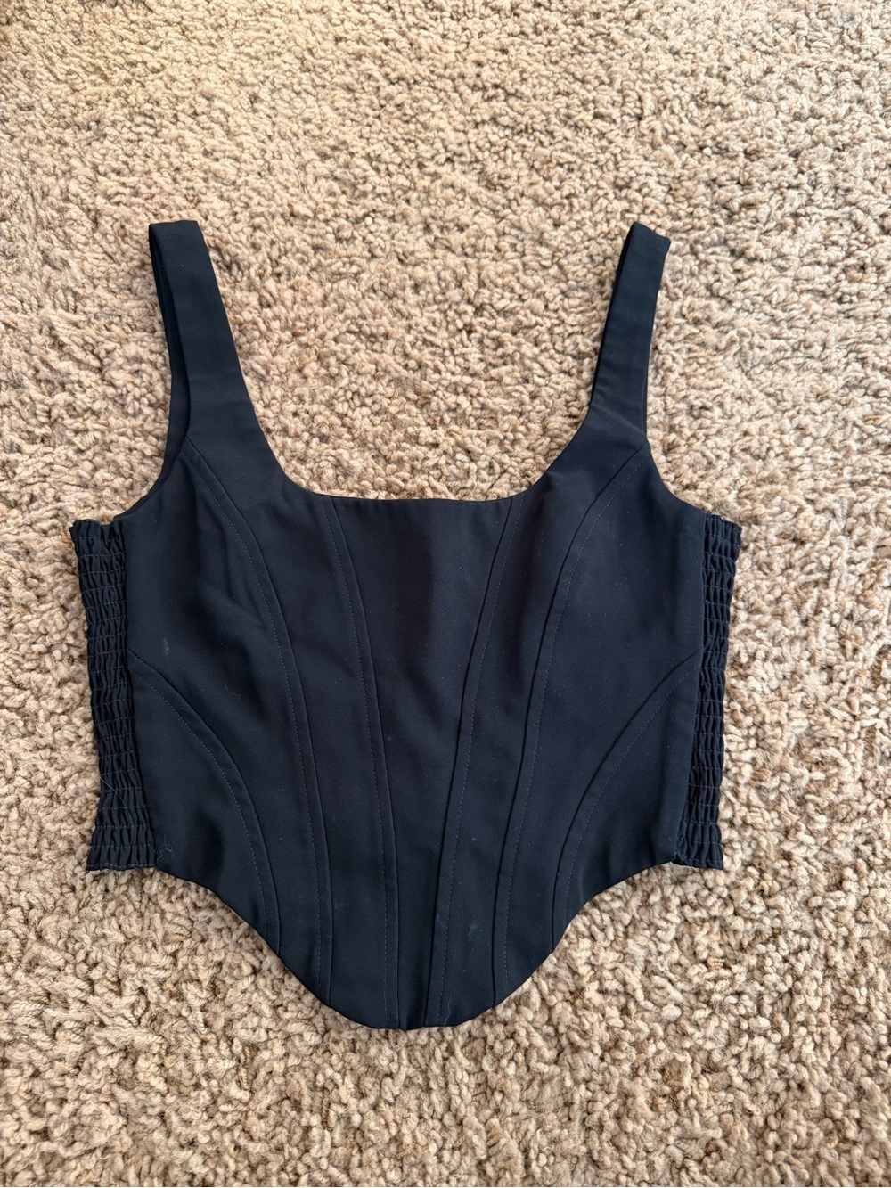Amanda Uprichard Black Corset Crop Top with Smocked Sides